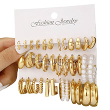 Load image into Gallery viewer, Earring Sets For Women Trendy Vintage Bohemian Geometric C Shaped Big Circle Hoop Stud Pearl Zircon Daily Party Fashion Jewelry Gifts