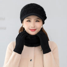 Load image into Gallery viewer, Women Fashion Elegant Knitted Cap Scarf Set Winter Warm Fleece Hat Collar Casual Flower Knitted Hat Accessories Gift