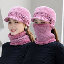 Load image into Gallery viewer, Women Fashion Elegant Knitted Cap Scarf Set Winter Warm Fleece Hat Collar Casual Flower Knitted Hat Accessories Gift