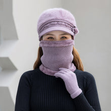Load image into Gallery viewer, Women Fashion Elegant Knitted Cap Scarf Set Winter Warm Fleece Hat Collar Casual Flower Knitted Hat Accessories Gift