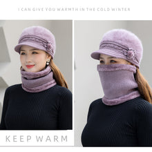 Load image into Gallery viewer, Women Fashion Elegant Knitted Cap Scarf Set Winter Warm Fleece Hat Collar Casual Flower Knitted Hat Accessories Gift