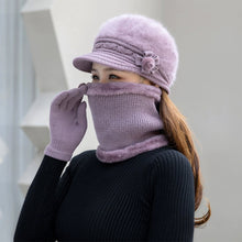 Load image into Gallery viewer, Women Fashion Elegant Knitted Cap Scarf Set Winter Warm Fleece Hat Collar Casual Flower Knitted Hat Accessories Gift