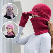 Load image into Gallery viewer, Women Fashion Elegant Knitted Cap Scarf Set Winter Warm Fleece Hat Collar Casual Flower Knitted Hat Accessories Gift