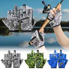 Load image into Gallery viewer, Professional 3 Finger Fishing Gloves Anti-Slip Wear-Resistant Gloves Self-Adhesive Fabric Fixation for Knot Tying and Bait Changing Fishing Gear