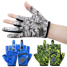 Load image into Gallery viewer, Professional 3 Finger Fishing Gloves Anti-Slip Wear-Resistant Gloves Self-Adhesive Fabric Fixation for Knot Tying and Bait Changing Fishing Gear