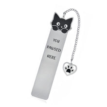 Load image into Gallery viewer, Playful Pun Text Stainless Steel Cat Bookmark Creative Book Page Clip With Charm Pendant Fun Reading Decor Accessory