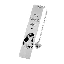 Load image into Gallery viewer, Playful Pun Text Stainless Steel Cat Bookmark Creative Book Page Clip With Charm Pendant Fun Reading Decor Accessory