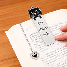 Load image into Gallery viewer, Playful Pun Text Stainless Steel Cat Bookmark Creative Book Page Clip With Charm Pendant Fun Reading Decor Accessory