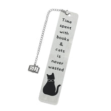 Load image into Gallery viewer, Playful Pun Text Stainless Steel Cat Bookmark Creative Book Page Clip With Charm Pendant Fun Reading Decor Accessory