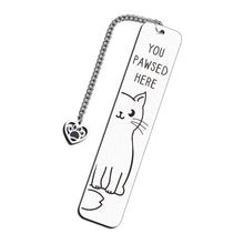 Load image into Gallery viewer, Playful Pun Text Stainless Steel Cat Bookmark Creative Book Page Clip With Charm Pendant Fun Reading Decor Accessory