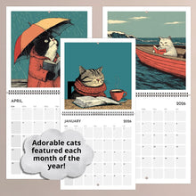 Load image into Gallery viewer, 2026 Calendar Cats with Coffee Chill Cats Illustration Cute Animal Wall Calendar For Cat & Coffee Enthusiasts Hanging Wall 2026 Planner Calendar