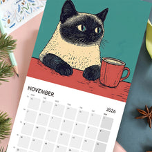 Load image into Gallery viewer, 2026 Calendar Cats with Coffee Chill Cats Illustration Cute Animal Wall Calendar For Cat & Coffee Enthusiasts Hanging Wall 2026 Planner Calendar