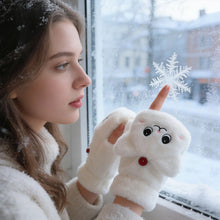 Load image into Gallery viewer, Womens Plush Cat Rabbit Mittens Flip Fingerless Half Finger Gloves Thermal Soft Fleece Lined Thick Warm Winter Flexible Gloves