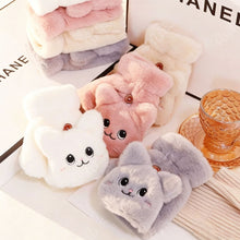 Load image into Gallery viewer, Womens Plush Cat Rabbit Mittens Flip Fingerless Half Finger Gloves Thermal Soft Fleece Lined Thick Warm Winter Flexible Gloves