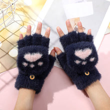 Load image into Gallery viewer, Womens Cute Cat Paw Plush Warm Gloves Flip Top Fingerless Half Finger Thick Mittens Soft Furry Lined Winter Outdoor Cozy Gift For Girls