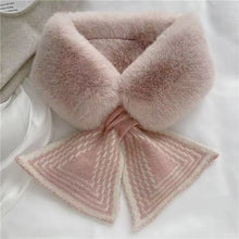 Load image into Gallery viewer, Women Winter Warm Thicken Solid Color Faux Rabbit Fur Cross Collar Neck Warmer Plush Scarf Elegant Shawl Cold Weather Fashion Accessory