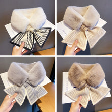 Load image into Gallery viewer, Women Winter Warm Thicken Solid Color Faux Rabbit Fur Cross Collar Neck Warmer Plush Scarf Elegant Shawl Cold Weather Fashion Accessory