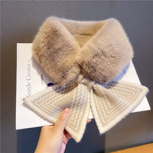 Load image into Gallery viewer, Women Winter Warm Thicken Solid Color Faux Rabbit Fur Cross Collar Neck Warmer Plush Scarf Elegant Shawl Cold Weather Fashion Accessory