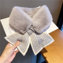 Load image into Gallery viewer, Women Winter Warm Thicken Solid Color Faux Rabbit Fur Cross Collar Neck Warmer Plush Scarf Elegant Shawl Cold Weather Fashion Accessory