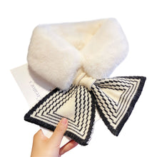 Load image into Gallery viewer, Women Winter Warm Thicken Solid Color Faux Rabbit Fur Cross Collar Neck Warmer Plush Scarf Elegant Shawl Cold Weather Fashion Accessory