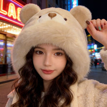 Load image into Gallery viewer, Cute Bear Ear Flap Plush Hat For Women Thickened Warm Fleece Lined Winter Autumn Cold Proof Headgear For Daily Outdoor Wear