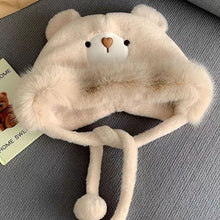 Load image into Gallery viewer, Cute Bear Ear Flap Plush Hat For Women Thickened Warm Fleece Lined Winter Autumn Cold Proof Headgear For Daily Outdoor Wear