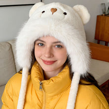 Load image into Gallery viewer, Cute Bear Ear Flap Plush Hat For Women Thickened Warm Fleece Lined Winter Autumn Cold Proof Headgear For Daily Outdoor Wear