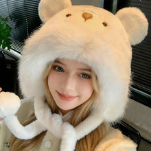 Load image into Gallery viewer, Cute Bear Ear Flap Plush Hat For Women Thickened Warm Fleece Lined Winter Autumn Cold Proof Headgear For Daily Outdoor Wear