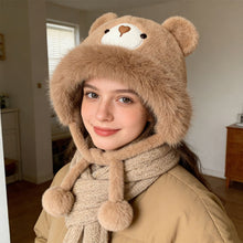 Load image into Gallery viewer, Cute Bear Ear Flap Plush Hat For Women Thickened Warm Fleece Lined Winter Autumn Cold Proof Headgear For Daily Outdoor Wear