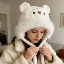 Load image into Gallery viewer, Cute Bear Ear Flap Plush Hat For Women Thickened Warm Fleece Lined Winter Autumn Cold Proof Headgear For Daily Outdoor Wear