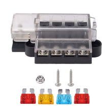 Load image into Gallery viewer, Universal 4 Ways Blade Fuse Block 12V 24V unlit fuse box 1 in 4 out Car Fuse Holder Box Marine Auto Fuse Connector