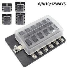 Load image into Gallery viewer, 12V~24V 6/8/10/12/ Ways Blade Holder Fuse Relay Box Terminal Circuit Fuse Box with LED Warning Light Circuit Fuse Box Car Marine Fuse Panel