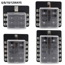 Load image into Gallery viewer, 12V~24V 6/8/10/12/ Ways Blade Holder Fuse Relay Box Terminal Circuit Fuse Box with LED Warning Light Circuit Fuse Box Car Marine Fuse Panel