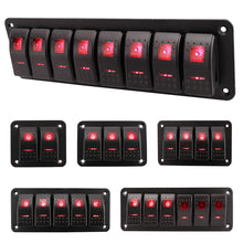 Load image into Gallery viewer, Marine 2/3/4/5/6/ 8 Group Rocker Switch Panel 5-pin for 12V/24V Cars ATV Trailers With Red Green Indicator Light