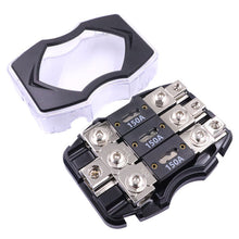 Load image into Gallery viewer, 3-Way Car Audio Fuse Block with 150A Fuses 0/2 Input 4/8 Output Fuse Switchboard for Truck Boat Audio Stereo Amplifiers