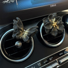 Load image into Gallery viewer, Black Gold Butterfly Camellia Car Air Vent Diffuser Decor Stone Aromatherapy Clip for Car Interior Styling Aroma Fragrance Decoration