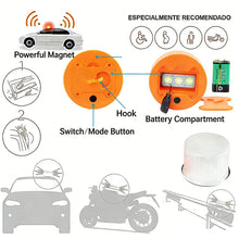 Load image into Gallery viewer, LED Emergency Warning Light with White Amber Strobe Traffic Hazard Flashing Light for Vehicle Safety Built-in Battery Bottom Strong Magnet