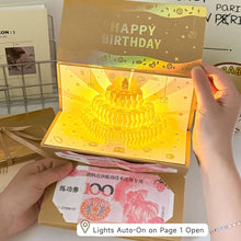 Load image into Gallery viewer, 3D Music Light Birthday Card Creative Pop Up Cake Lucky Money Red Envelope Greeting Card With Light Music For Holiday Party Gift