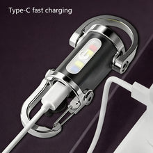 Load image into Gallery viewer, Mini Keychain Flashlight Rechargeable Pocket COB Working Light Outdoor Hook Emergency Warning Light for Camping Walking Hiking