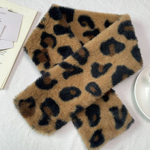 Load image into Gallery viewer, Cute Thicken Warm Leopard Print Scarf Windproof Soft Faux Fur Scarf Faux Rabbit Fur Faux Collar Winter Scarf Neck Wrap