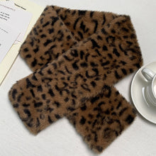 Load image into Gallery viewer, Cute Thicken Warm Leopard Print Scarf Windproof Soft Faux Fur Scarf Faux Rabbit Fur Faux Collar Winter Scarf Neck Wrap