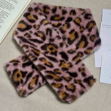 Load image into Gallery viewer, Cute Thicken Warm Leopard Print Scarf Windproof Soft Faux Fur Scarf Faux Rabbit Fur Faux Collar Winter Scarf Neck Wrap