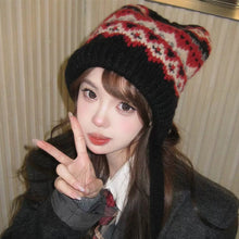 Load image into Gallery viewer, Striped Spliced Knitted Brimless Hat Ethnic Retro Style Woolen Hats Autumn Winter Thickened Warm Resistant Ear Protection Caps