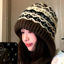 Load image into Gallery viewer, Striped Spliced Knitted Brimless Hat Ethnic Retro Style Woolen Hats Autumn Winter Thickened Warm Resistant Ear Protection Caps