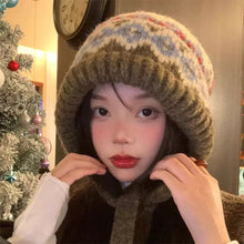 Load image into Gallery viewer, Striped Spliced Knitted Brimless Hat Ethnic Retro Style Woolen Hats Autumn Winter Thickened Warm Resistant Ear Protection Caps