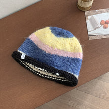 Load image into Gallery viewer, Korean Version Playful Rolled Edge Striped Knitted Hat For Women In Autumn And Winter Warm Ear Protection Cold Hat Woolen Hat