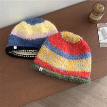 Load image into Gallery viewer, Korean Version Playful Rolled Edge Striped Knitted Hat For Women In Autumn And Winter Warm Ear Protection Cold Hat Woolen Hat
