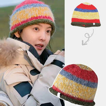 Load image into Gallery viewer, Korean Version Playful Rolled Edge Striped Knitted Hat For Women In Autumn And Winter Warm Ear Protection Cold Hat Woolen Hat