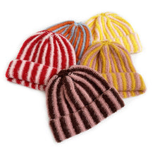 Load image into Gallery viewer, Autumn and Winter New Korean Feather Yarn Striped Wool Beanie Cap Women Showing Face Small Cold Knitted Cold Hat Men