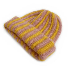 Load image into Gallery viewer, Autumn and Winter New Korean Feather Yarn Striped Wool Beanie Cap Women Showing Face Small Cold Knitted Cold Hat Men